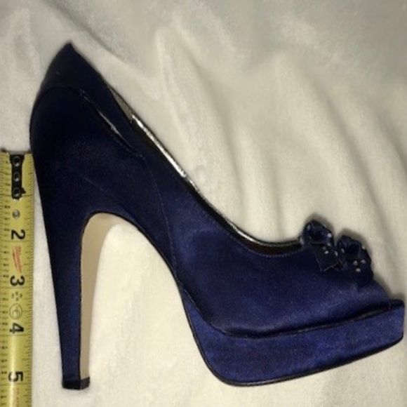 Sapphire Blue Peep Toe Platform Pumps - Picture 2 of 5
